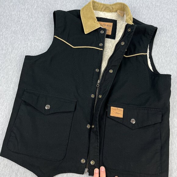 Powder River Outfitters Vest Mens M Black Western Canvas Sherpa Lined Panhandle - Picture 3 of 11